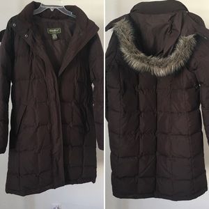 Eddie Bauer Goose Down Long Brown Fur Hood Snow L